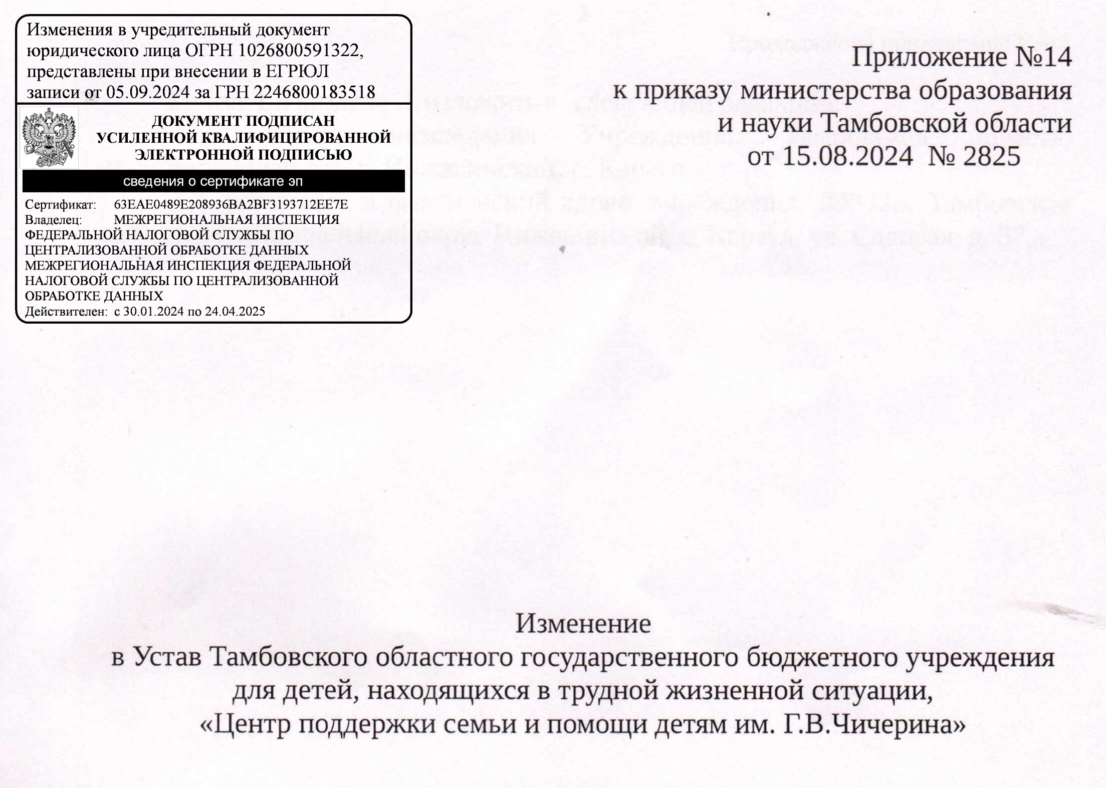 Изменения в Устав от 15.08.2024